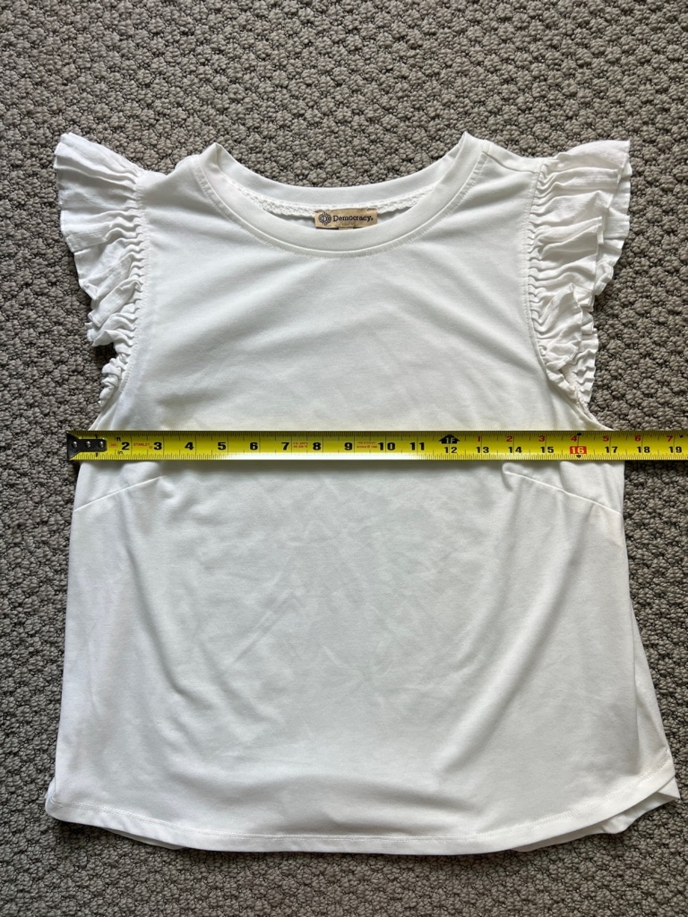 Democracy White Ruffle Sleeve Tank Top Shirt with Frill Shoulders size Small - Picture 3 of 5